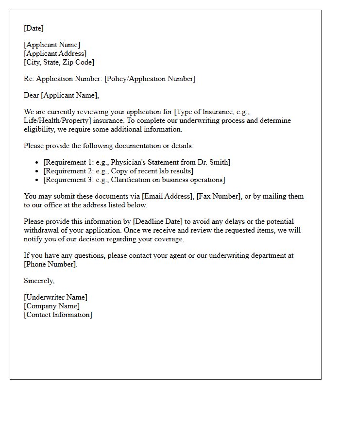 Request for Additional Underwriting Information Letter