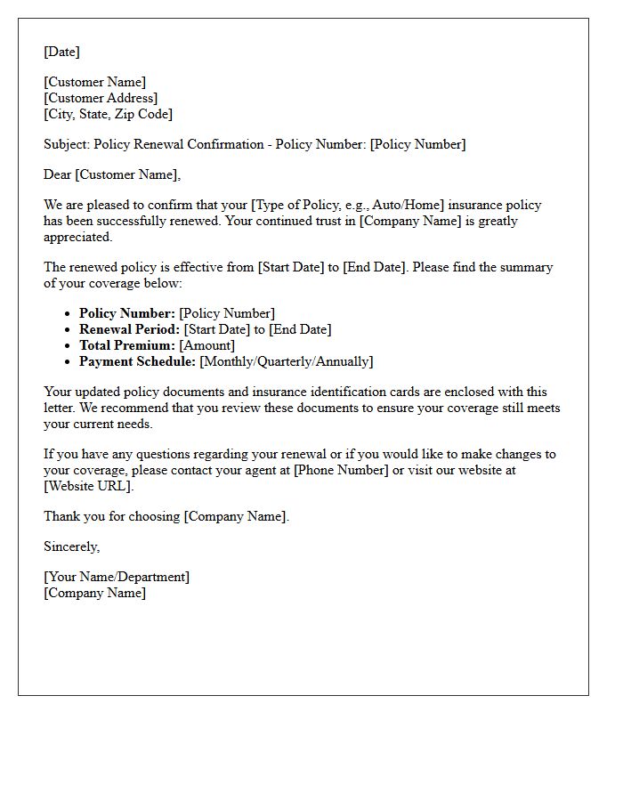 Policy Renewal Confirmation Letter