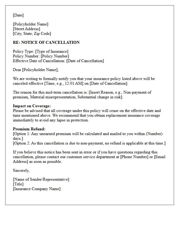 Notice of Mid-Term Policy Cancellation Letter