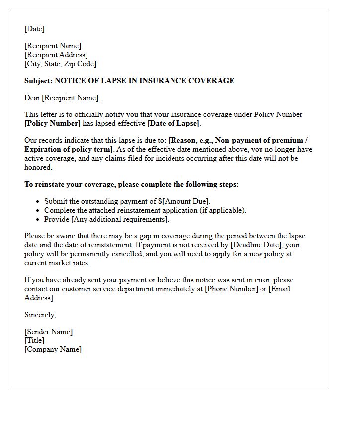 Lapse in Coverage Notification Letter