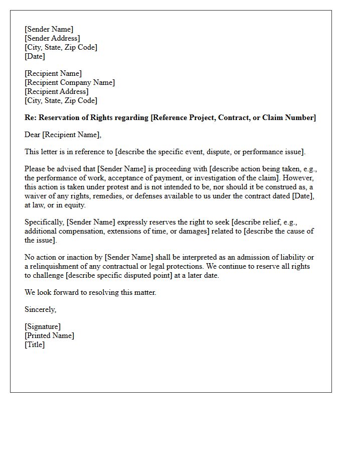 Reservation of Rights Letter