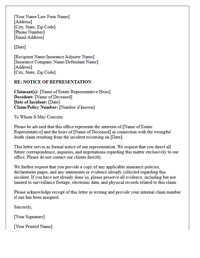 Wrongful Death Claim Representation Letter