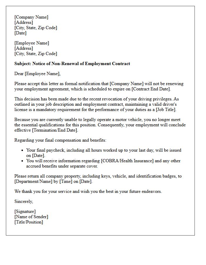 Notice of Non-Renewal Due to Revocation of Driving Privileges Letter
