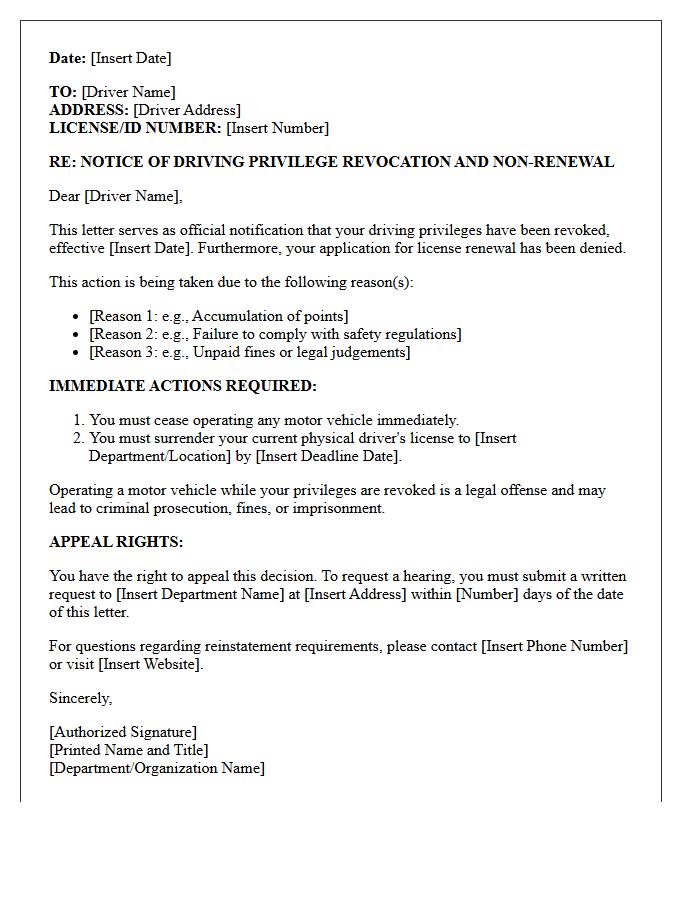 Driving Privilege Revocation Non-Renewal Notice Letter