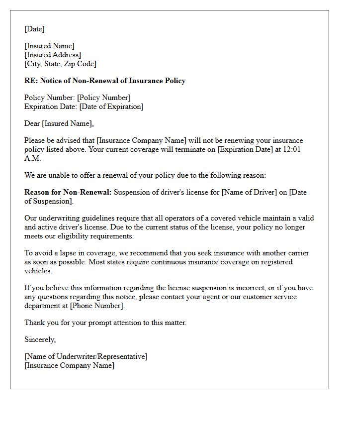 Letter of Policy Non-Renewal Due to License Suspension