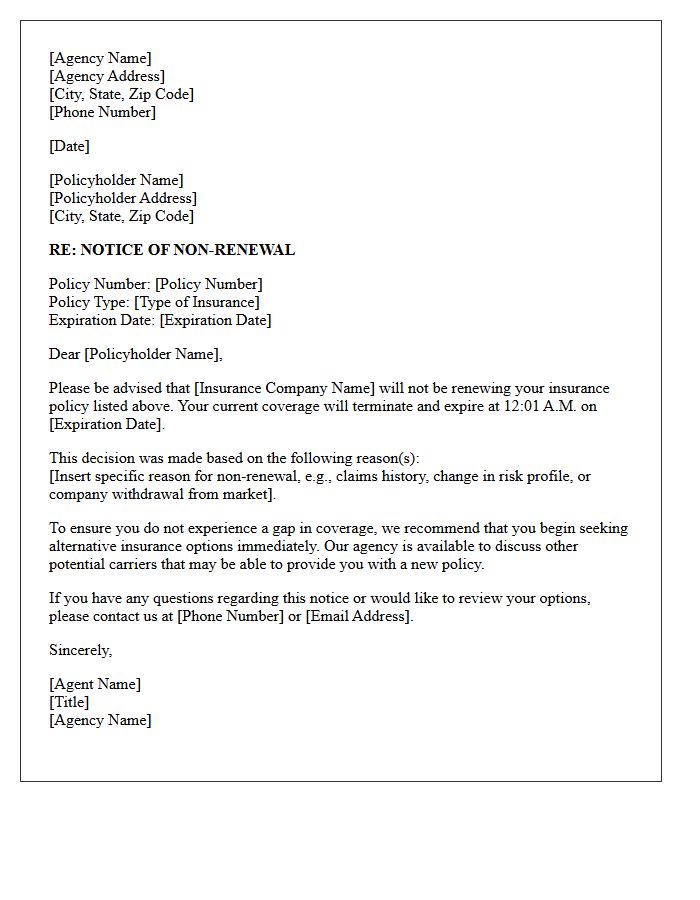 Insurance Agency Notice of Non-Renewal Letter