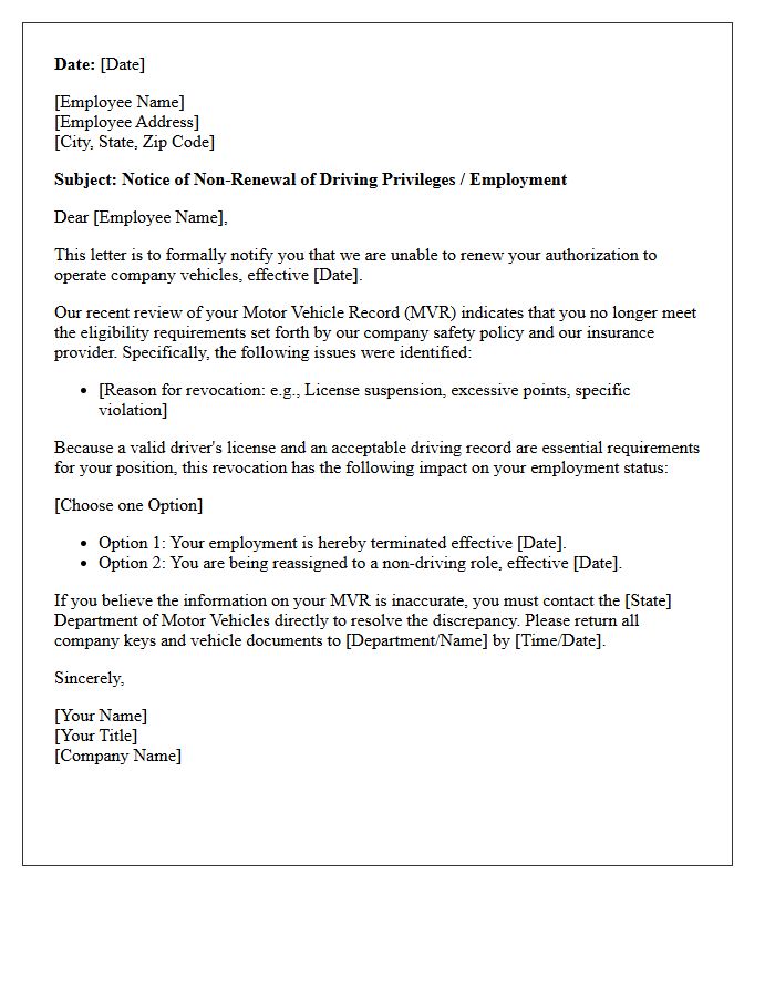 Motor Vehicle Record Revocation Non-Renewal Letter