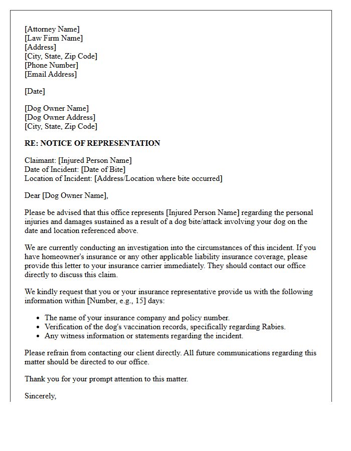 Dog Bite Injury Notice of Representation Letter