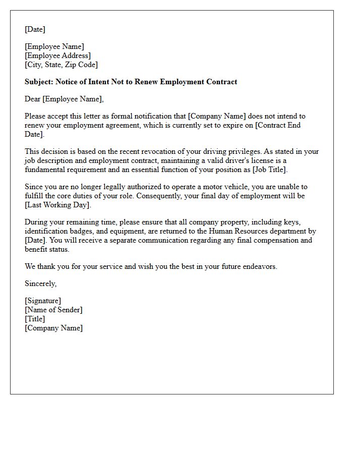 Letter of Intent to Non-Renew Due to Driving Privilege Revocation