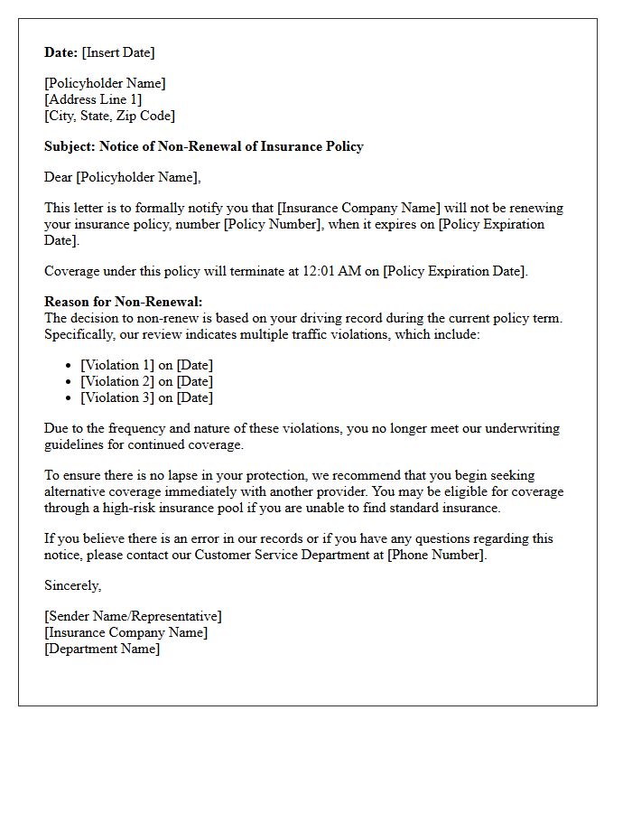 Notice of Non-Renewal Letter for Multiple Traffic Violations