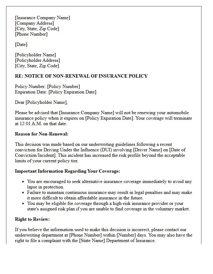 DUI Conviction Policy Non-Renewal Letter