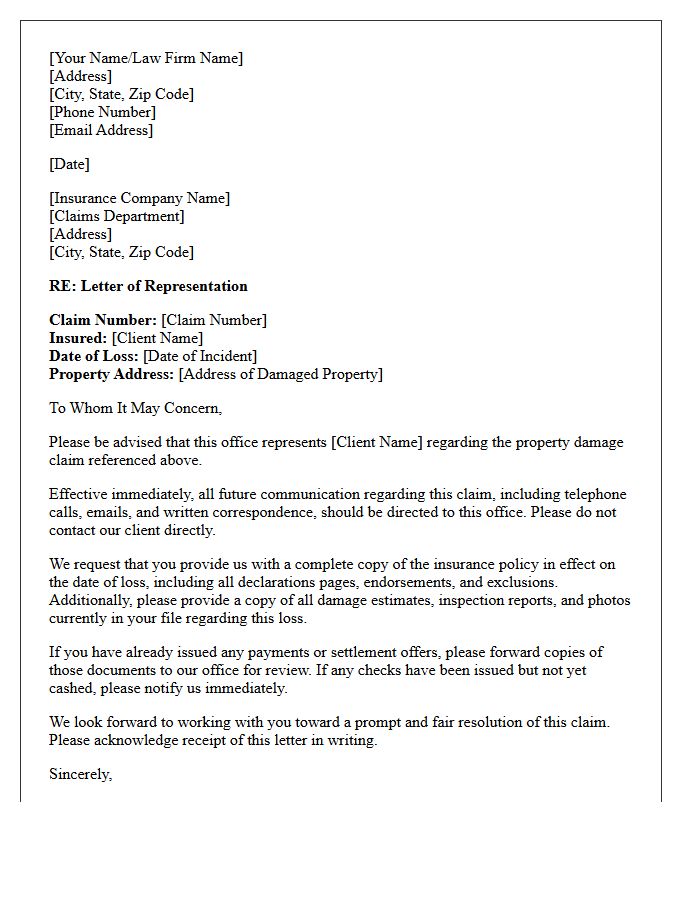 Property Damage Claim Representation Letter