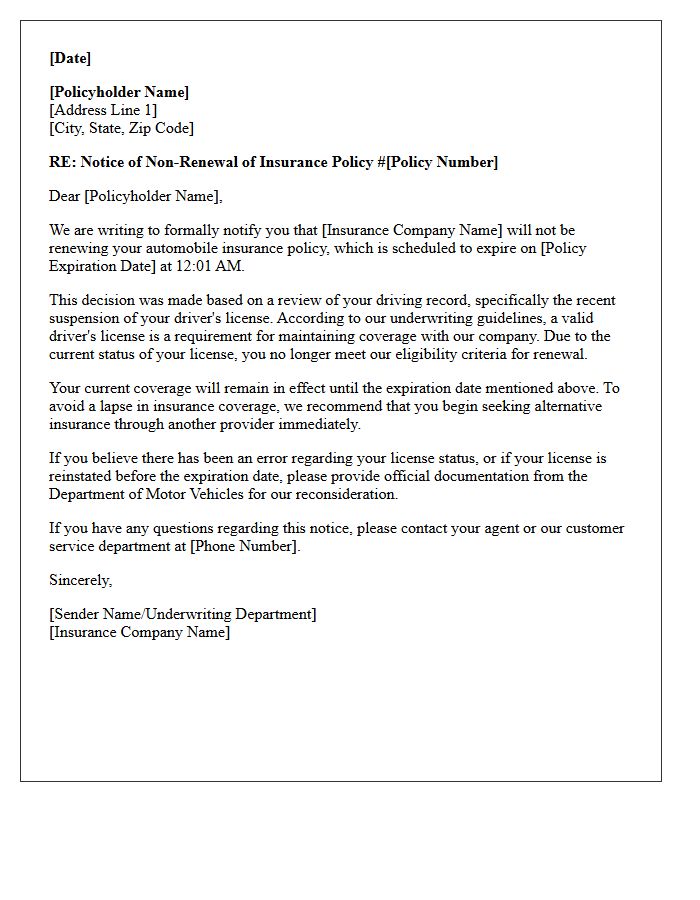 License Suspension Insurance Non-Renewal Letter