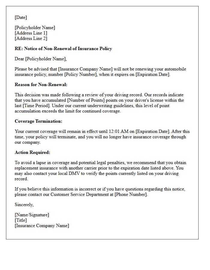 DMV Points Accumulation Policy Non-Renewal Letter