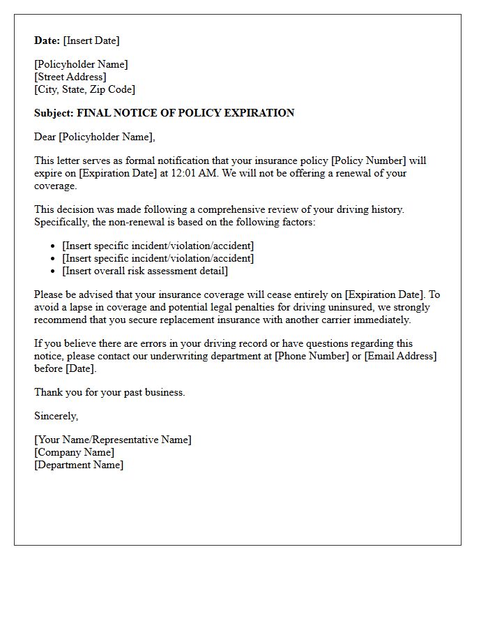 Final Notice of Policy Expiration Letter for Poor Driving History