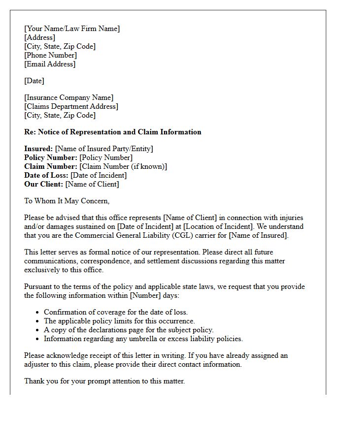 Commercial General Liability Representation Letter