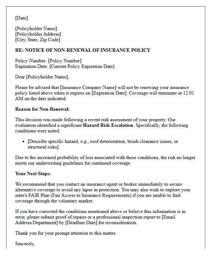 Hazard Risk Escalation Non-Renewal Notification Letter