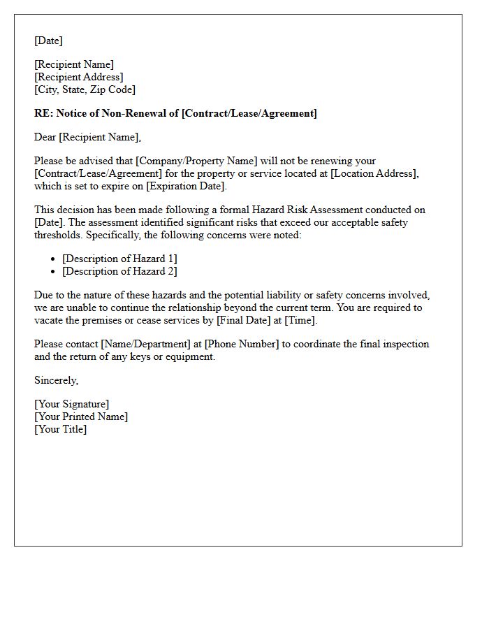 Letter of Non-Renewal Following Significant Hazard Risk Assessment