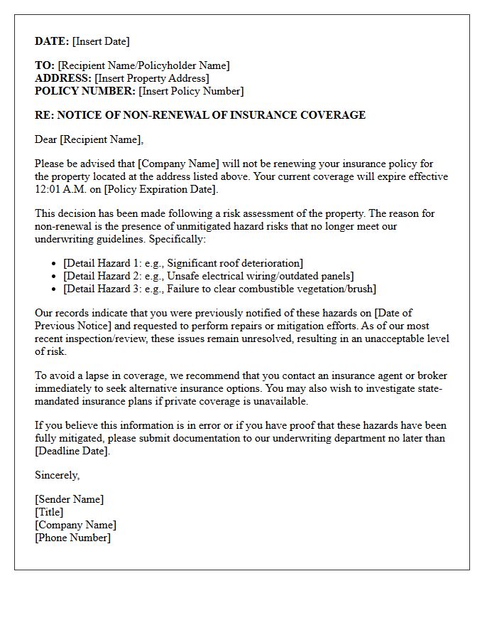 Official Non-Renewal Letter Due to Unmitigated Hazard Risks