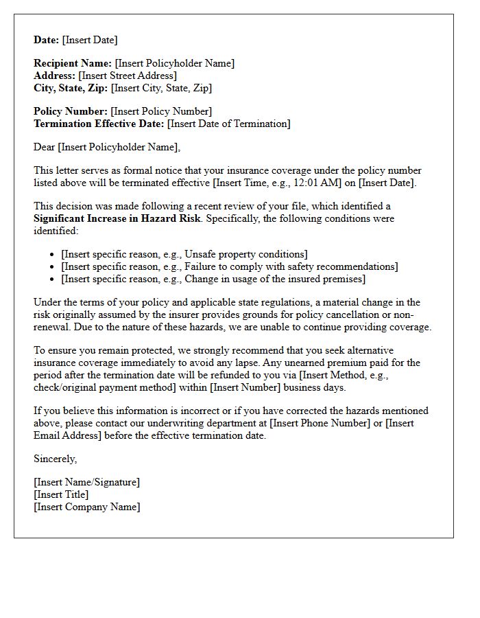 Significant Hazard Risk Increase Policy Termination Letter