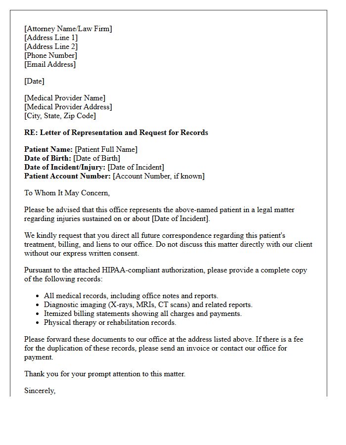 Letter of Representation to Medical Provider