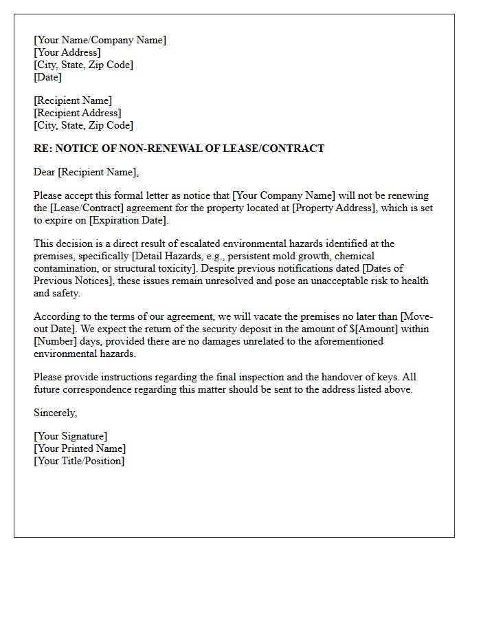 Formal Letter of Non-Renewal for Escalated Environmental Hazards