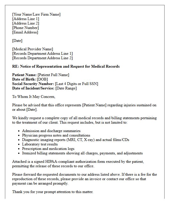 Initial Letter of Representation and Request for Medical Records