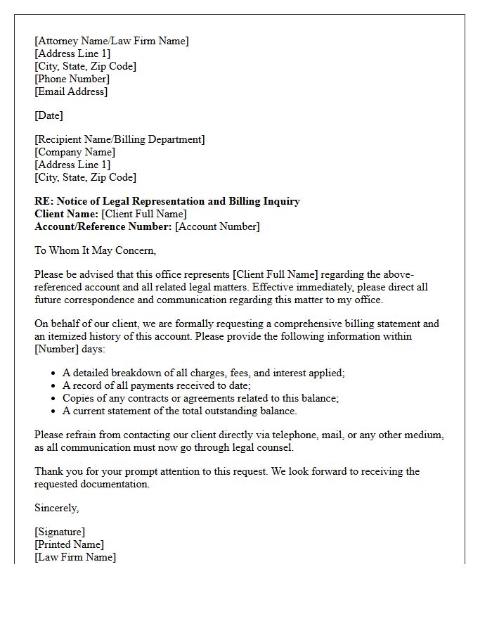 Letter of Legal Representation and Billing Inquiry