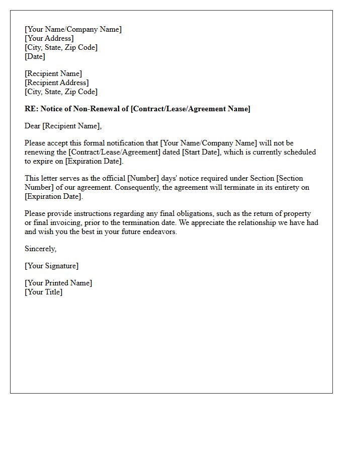 Notice of Non-Renewal Declaration
