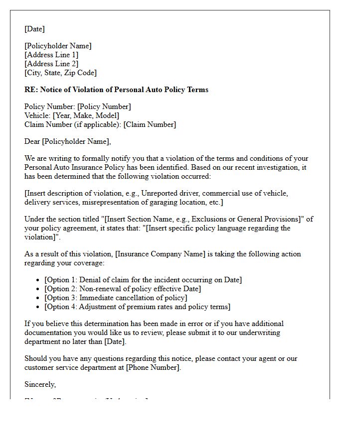 Violation of Personal Auto Policy Terms