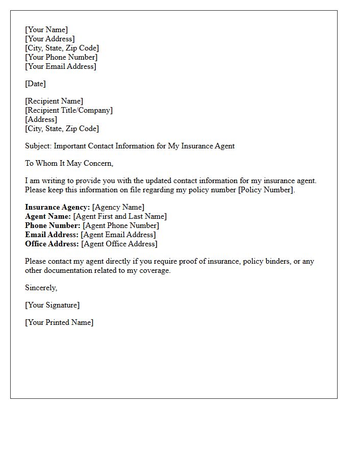 Insurance Agent Contact Information