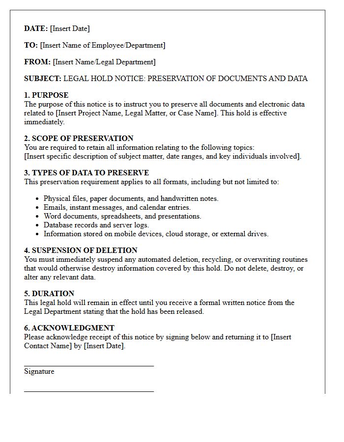 Document Preservation Hold Letter