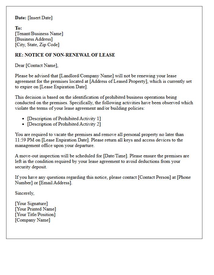Notice of Non-Renewal Letter for Prohibited Business Operations