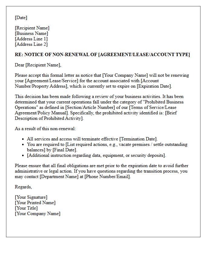 Prohibited Business Operations Non-Renewal Notice Letter