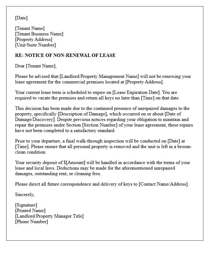 Commercial Property Unrepaired Damage Non-Renewal Letter
