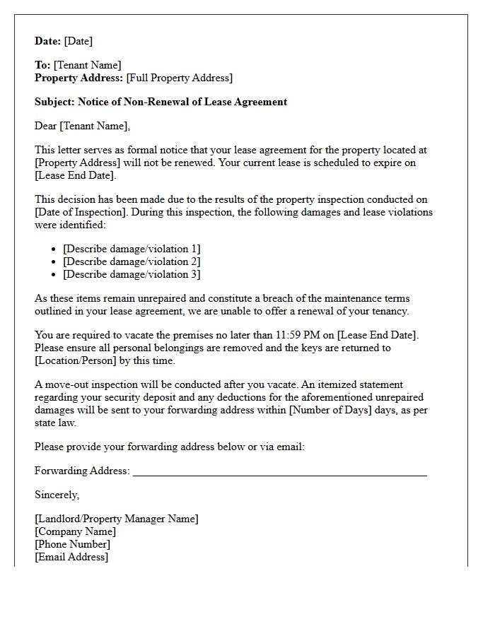 Failed Property Inspection Unrepaired Damage Non-Renewal Letter
