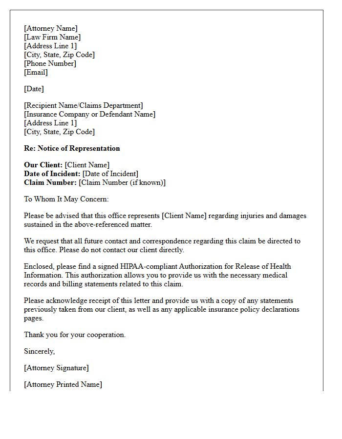 Letter of Representation and HIPAA Authorization Enclosure