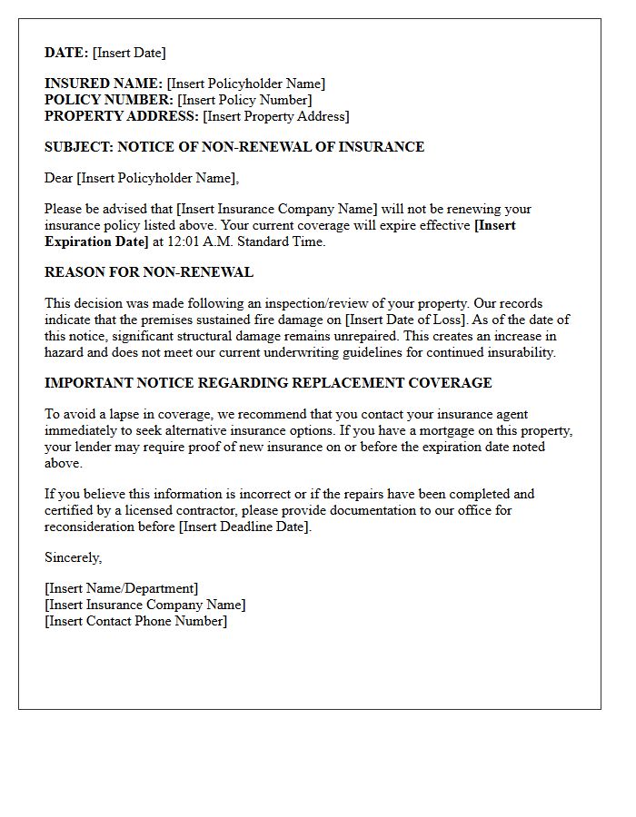 Post-Fire Unrepaired Structural Damage Non-Renewal Letter