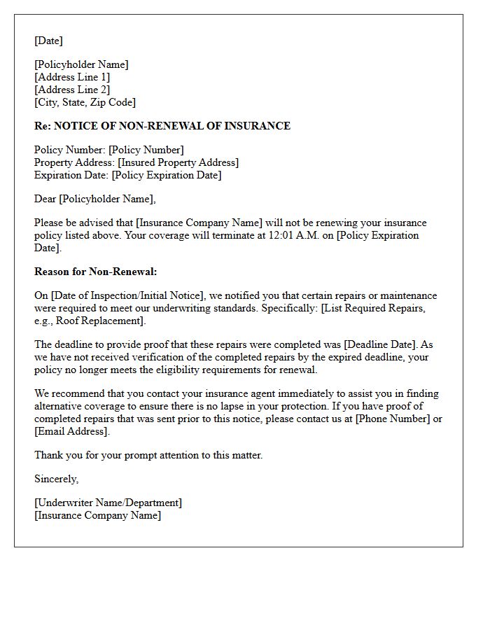 Expired Repair Deadline Policy Non-Renewal Letter
