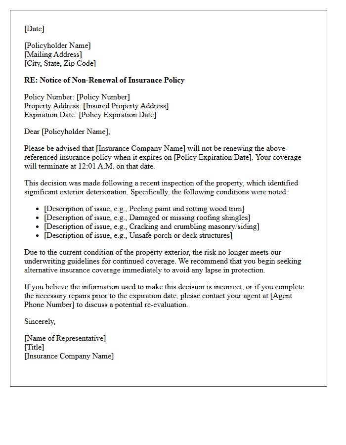 Exterior Property Deterioration Non-Renewal Letter