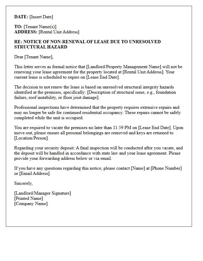 Unresolved Structural Integrity Hazard Non-Renewal Letter