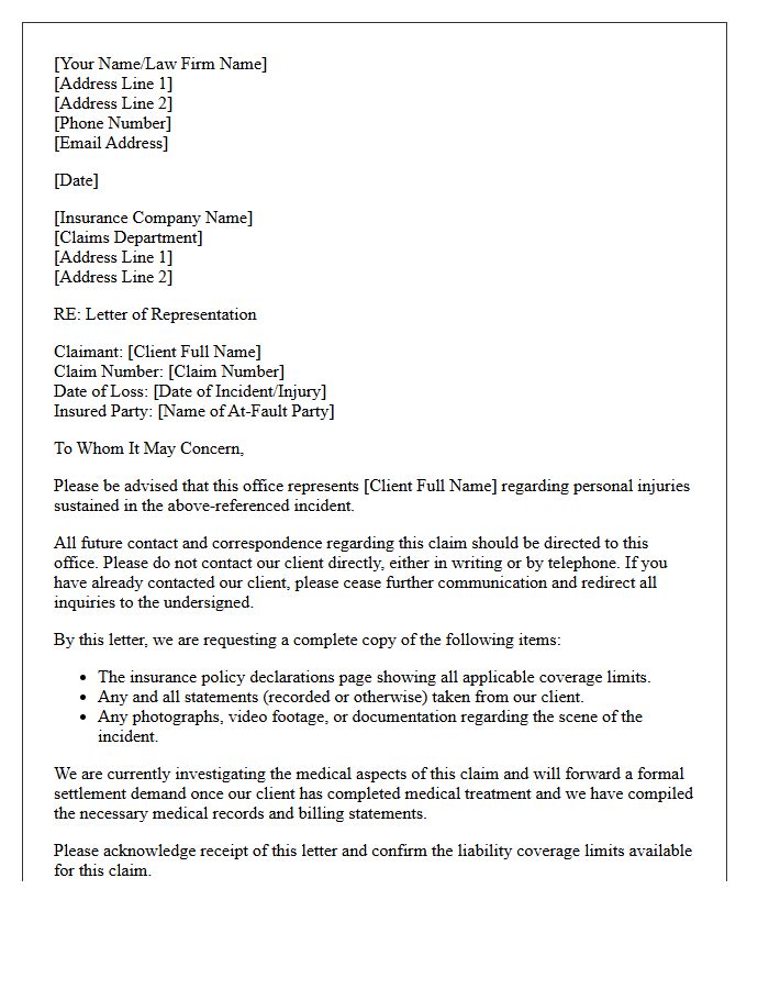 Letter of Representation for Personal Injury Medical Claims