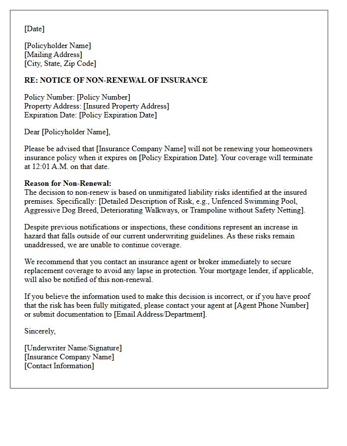 Homeowners Unmitigated Liability Risk Non-Renewal Letter