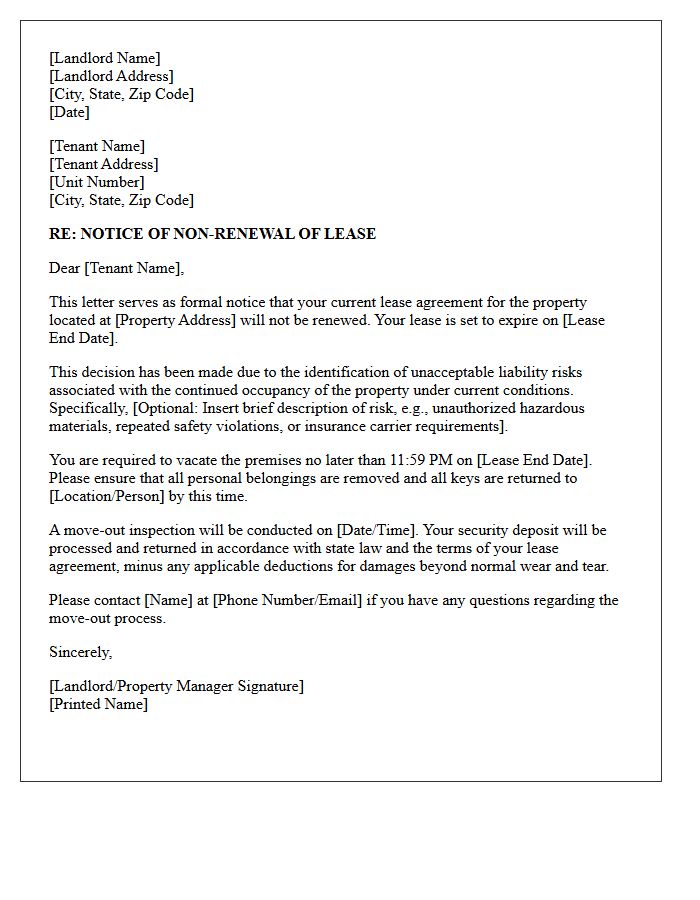 Landlord Property Unacceptable Liability Risk Non-Renewal Letter