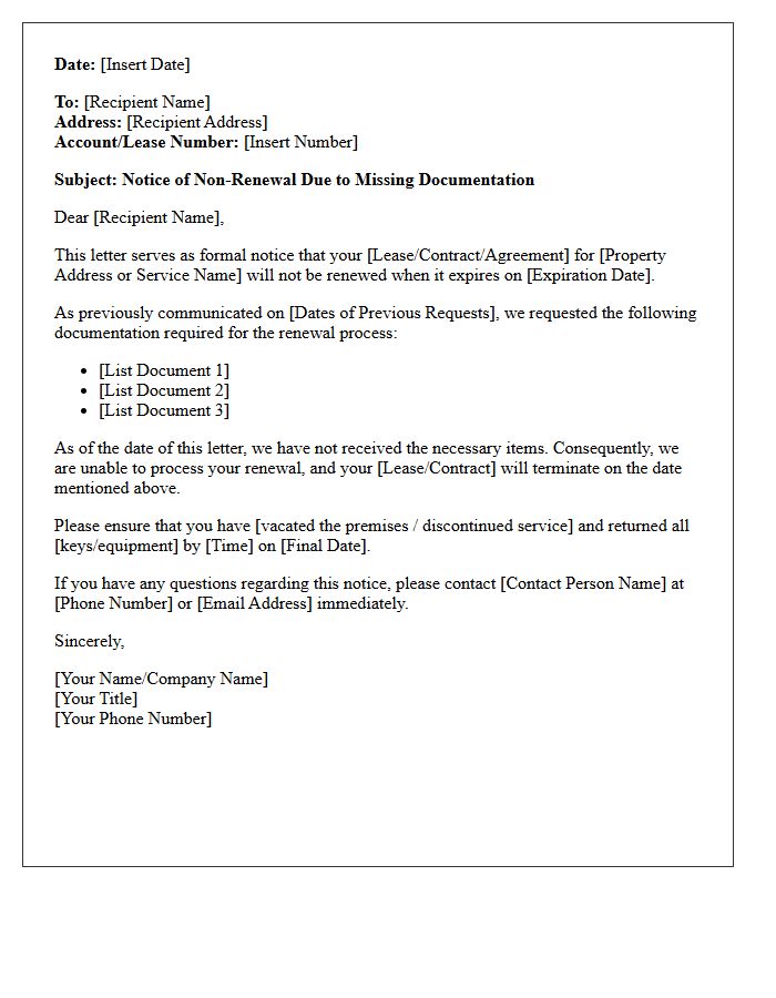 Notice of Non-Renewal Due to Failure to Provide Required Documentation Letter