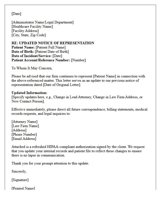 Update Letter of Representation to Healthcare Facility