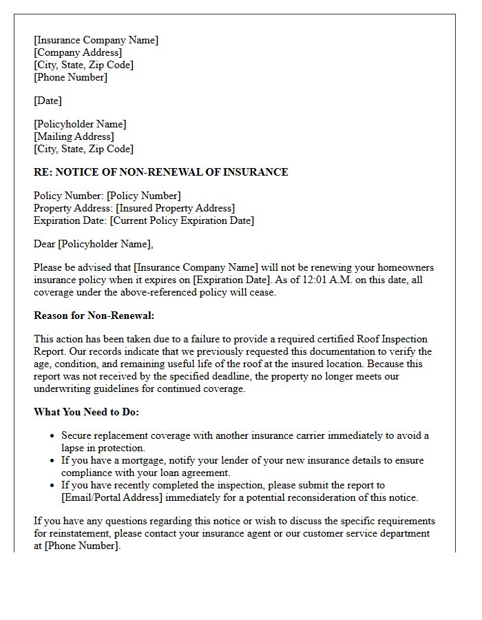 Homeowners Insurance Missing Roof Inspection Report Non-Renewal Letter