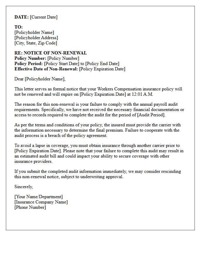 Workers Compensation Missing Annual Payroll Audit Non-Renewal Letter