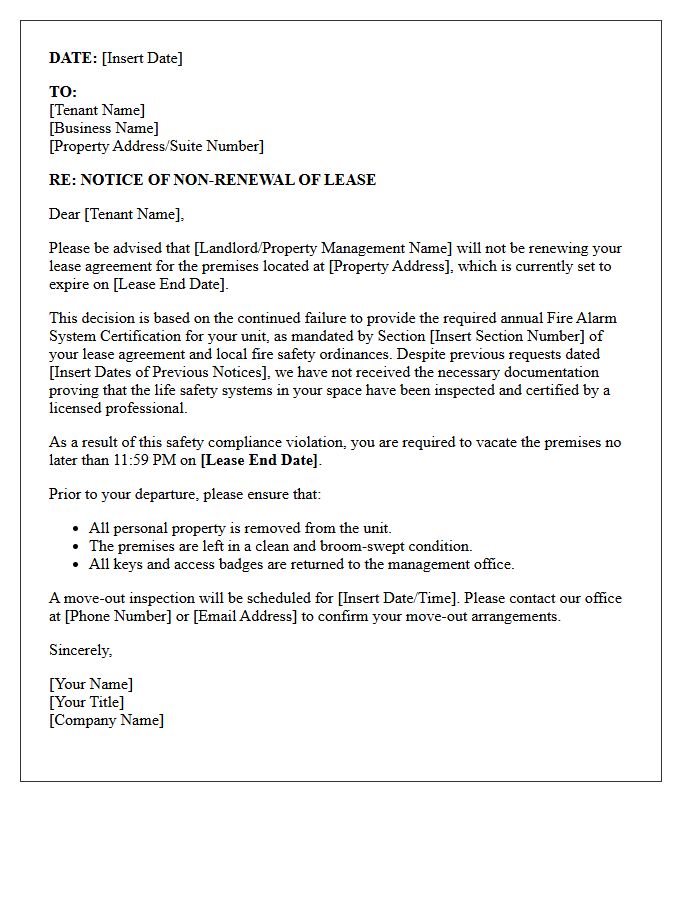 Commercial Property Missing Fire Alarm System Certification Non-Renewal Letter