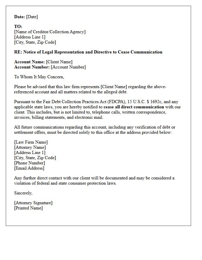 Letter of Representation and Stop Billing Directive